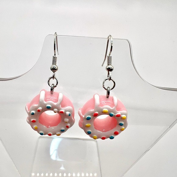 Sprinkle Donut Earrings - Strawberry Icing Donut Accessories - Food Earrings - Picture 6 of 9